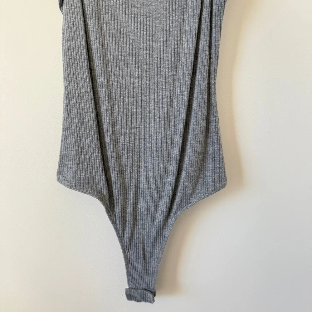 Heather Gray Ribbed Cami Tank Bodysuit - Picture 3 of 8
